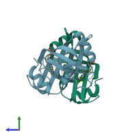 PDB entry 3vy2 coloured by chain, side view.