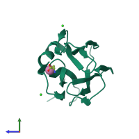 PDB entry 3vy7 coloured by chain, side view.
