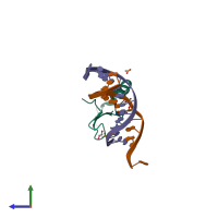 PDB entry 3vyb coloured by chain, side view.