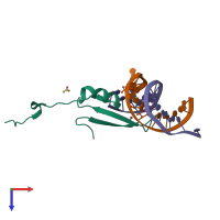 PDB entry 3vyb coloured by chain, top view.