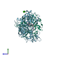 PDB entry 3vyd coloured by chain, side view.