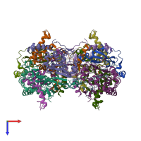 PDB entry 3vyg coloured by chain, top view.