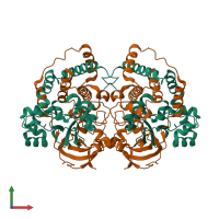 Hetero tetrameric assembly 1 of PDB entry 3vyh coloured by chemically distinct molecules, front view.