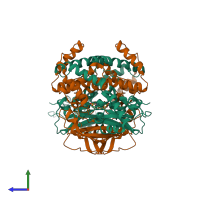 Hetero tetrameric assembly 1 of PDB entry 3vyh coloured by chemically distinct molecules, side view.