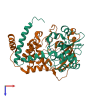 PDB entry 3vyh coloured by chain, top view.