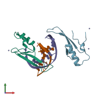 PDB entry 3vyq coloured by chain, front view.