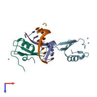 PDB entry 3vyq coloured by chain, top view.