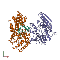 PDB entry 3vyu coloured by chain, front view.