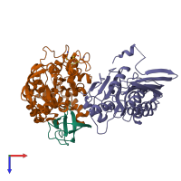 PDB entry 3vyu coloured by chain, top view.