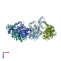 PDB entry 3vyw coloured by chain, top view.