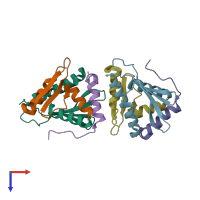 PDB entry 3vza coloured by chain, top view.