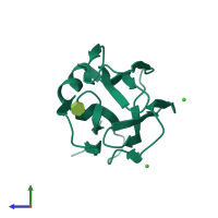 PDB entry 3vzf coloured by chain, side view.