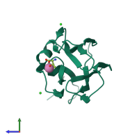 PDB entry 3vzg coloured by chain, side view.