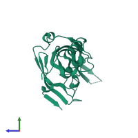 PDB entry 3vzh coloured by chain, side view.