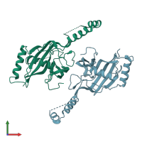 PDB entry 3vzi coloured by chain, front view.