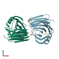 PDB entry 3vzk coloured by chain, front view.