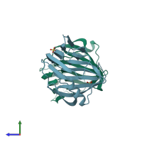 PDB entry 3vzk coloured by chain, side view.