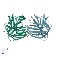 PDB entry 3vzk coloured by chain, top view.