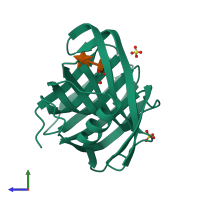 PDB entry 3vzo coloured by chain, side view.