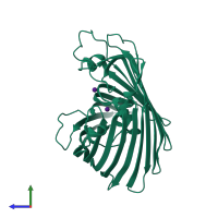 PDB entry 3vzt coloured by chain, side view.