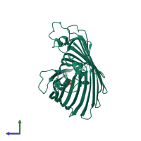PDB entry 3vzu coloured by chain, side view.