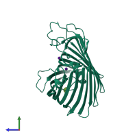 PDB entry 3vzw coloured by chain, side view.