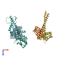 PDB entry 3w03 coloured by chain, top view.