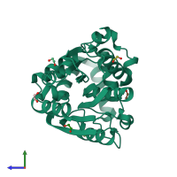 PDB entry 3w06 coloured by chain, side view.