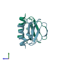 PDB entry 3w0e coloured by chain, side view.