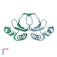 PDB entry 3w0e coloured by chain, top view.