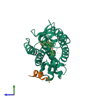 PDB entry 3w0h coloured by chain, side view.