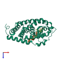 PDB entry 3w0h coloured by chain, top view.