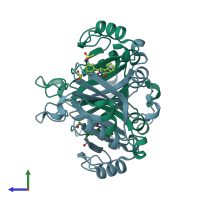 PDB entry 3w0u coloured by chain, side view.