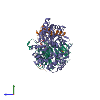 PDB entry 3w15 coloured by chain, side view.