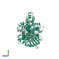 PDB entry 3w1b coloured by chain, side view.
