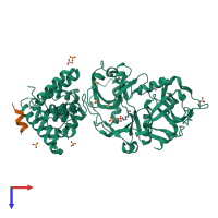 PDB entry 3w1b coloured by chain, top view.