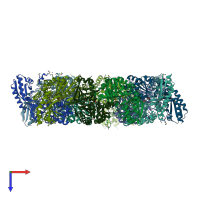 PDB entry 3w1i coloured by chain, top view.