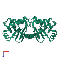 Homo dimeric assembly 3 of PDB entry 3w1o coloured by chemically distinct molecules, top view.