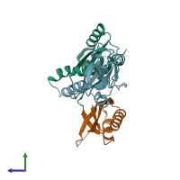 PDB entry 3w1y coloured by chain, side view.