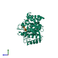 PDB entry 3w25 coloured by chain, side view.