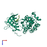Monomeric assembly 1 of PDB entry 3w2o coloured by chemically distinct molecules, top view.