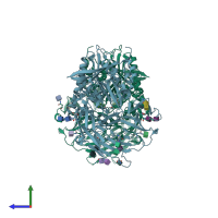 PDB entry 3w2t coloured by chain, side view.