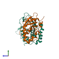 PDB entry 3w31 coloured by chain, side view.