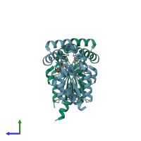 PDB entry 3w34 coloured by chain, side view.