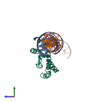 PDB entry 3w3c coloured by chain, side view.