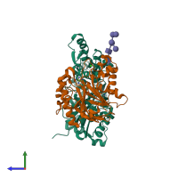 PDB entry 3w3d coloured by chain, side view.