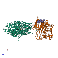 PDB entry 3w3d coloured by chain, top view.