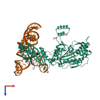 PDB entry 3w3s coloured by chain, top view.