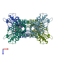 PDB entry 3w4j coloured by chain, top view.