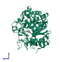 PDB entry 3w53 coloured by chain, side view.